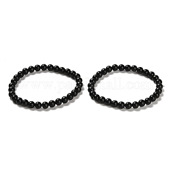 Braccialetti elasticizzati con perline rotonde di shungite naturale, diametro interno: 2-3/8 pollice (6 cm)