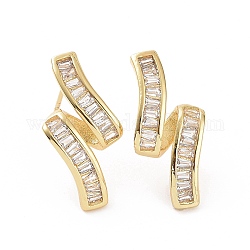 Orecchini a perno linea twist con zirconi cubici trasparenti, gioielli in ottone per le donne, oro, 22x11mm, ago :0.8mm