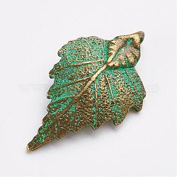 Сплавочные подвески тибетского стиля, лист, античная бронза и зеленая патина, 34x20x5 мм, отверстие : 3x4 мм