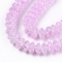Perle di vetro crackle, tinti e riscaldato, rondelle, perla rosa, 8x4mm, Foro: 1 mm, circa 89~95pcs/filo, 15.16~15.55 pollice (38.5~39.5 cm)
