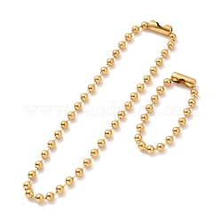 Placage sous vide 304 collier et bracelet en chaîne à billes en acier inoxydable, ensemble de bijoux avec fermoir à chaîne boule pour femme, or, 8-7/8 pouce (22.4~51.6 cm), perles: 8 mm