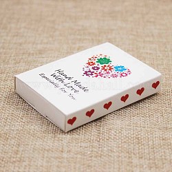 Cajas de papel kraft y tarjetas de exhibición de joyas de aretes, cajas de embalaje, con patrón de palabras y flores, blanco, tamaño de la caja plegada: 7.3x5.4x1.2 cm, tarjeta de presentación: 6.5x5x0.05 cm