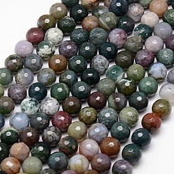 Natural Agate Beads Strands, Faceted, Round, Dark Olive Green, 10mm, Hole: 1.2mm, about 38pcs/strand, 15 inch
