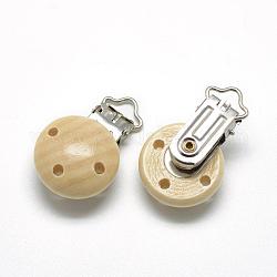 Clips de support de tétine bébé en bois teint, avec des clips de fer, navajo blanc, 48x29x19mm, Trou: 13.5x5mm