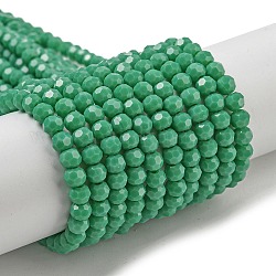 Supporti per perle di vetro opaco, sfaccettato (32 sfaccettatura), tondo, verde, 4mm, Foro: 0.7 mm, circa 94~93pcs/filo, 14.17''~14.37'' (36~36.5 cm)