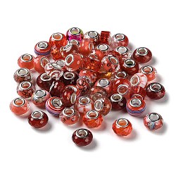 Resina perline europei, con anima in ottone placcato platino, rondelle, rosso scuro, 13.5x9mm, Foro: 5 mm