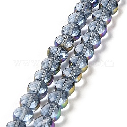 Placcare trasparente perle di vetro fili, perline con bordo placcato arcobaleno, tondo piatto sfaccettato, azzurro acciaio chiaro, 5.5~6x6~7x3.5~4.5mm, Foro: 1~1.2 mm, circa 100pcs/filo, 20.79'' (52.8 cm)