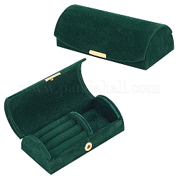 ベルベットジュエリー包装箱  金属の留め金付き  リング用  小さな時計  ネックレス  イヤリング  ブレスレット  長方形  濃い緑  5.3x10.25x3.4cm