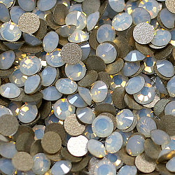 Glass Flat Back Rhinestone, Grade A, Back Plated, Faceted, Half Round, White Opalite, 3.8~4mm, about 1440pcs/bag