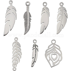 BENECREAT 28Pcs 7 Styles 201 Stainless Steel Feather Charms Metal Pendants Feather Charms Collection for Jewelry Making DIY Findings