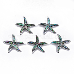 Spille/pendenti di conchiglia, con fondo in resina e risultati in lega, stelle marine / stelle marine, platino, colorato, 50x55x12mm, Foro: 4x6 mm, ago :0.7mm