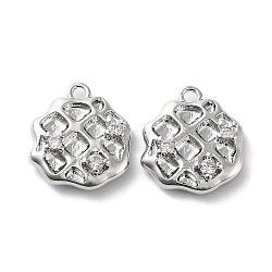 Rack Plating Brass Micro Pave Cubic Zirconia Pendants, Waffle Charm, Real Platinum Plated, 13.5x11.5x3mm, Hole: 1.4mm