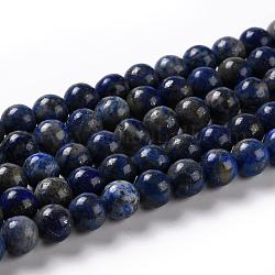 Abalorios de lapislázuli naturales hebras, redondo, 8mm, agujero: 1 mm, aproximamente 48 pcs / cadena, 15.5 pulgada (39 cm)