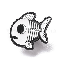 魚の骸骨のエナメルピン  バックパックの服のためのハロウィーンの合金バッジ  電気泳動黒  ホワイト  17x17.5x1.5mm  ピン：1.3mm