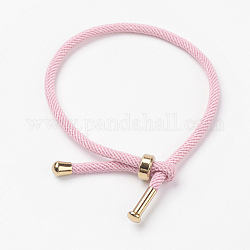Cotton Twisted Cord Bracelet Making, with Stainless Steel Findings, Golden, Pink, 9 inch~9-7/8 inch(23~25cm), 3mm