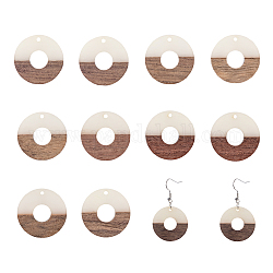 Pendentifs en résine et bois ornaland, disque de donut / pi, fumée blanche, 28x4mm, Trou: 1.5mm, 10 pcs / boîte