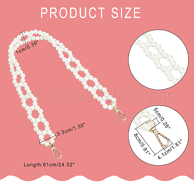 WADORN Pearl Bag Chain Strap, 61cm Imitation Pearl Beaded Purse Chain Pearl  Purse Strap Replacement Handbag Handles Shoulder Bag Chain with Metal