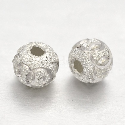 Strukturierte 925 runde Perlen-Abstandshalter aus Sterlingsilber STER-E041-06C-1
