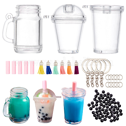 OLYCRAFT 204pcs Mini Milky Tea Keychain Accessories Bubble Tea Epoxy Resin Casting Kit Mini Cup Pendant Charms with Keychain Rings Tassels Bubbles Straws for Key Chian DIY and Earring Making DIY-OC0001-54-1