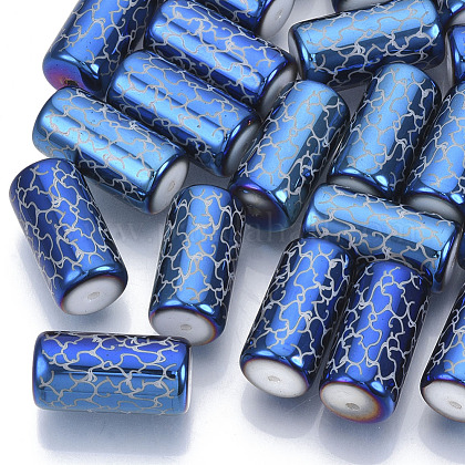 電気メッキガラスビーズ つる模様のある柱 ドジャーブルー x10mm 穴 1 2mm 約50個 袋の通販 Jp Pandahall Com