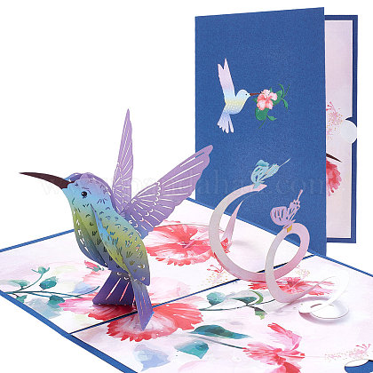 CRASPIRE Hummingbird Pop Up Card Flower Birthday Greeting Card with Envelope for Mother's Day Card AJEW-WH0289-24-1