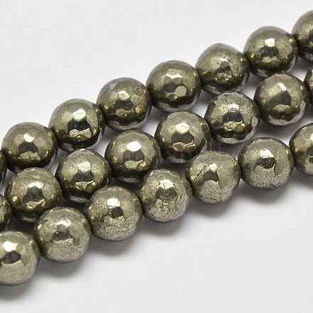 Natural Pyrite Round Beads Strands G-F197-07-12mm-1