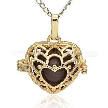 Golden Tone Brass Hollow Heart Cage Pendants KK-J243-09G-1
