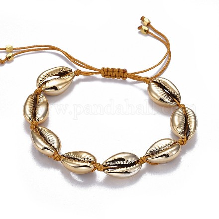 Bracelets de perles tressées en coquille cauris X-BJEW-JB04325-1