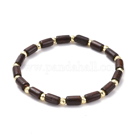 Bracelet extensible en perles de bois naturel BJEW-JB07091-1