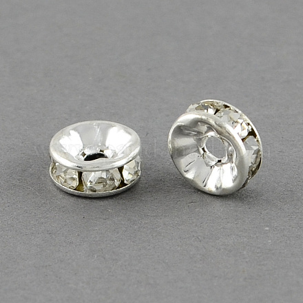 Flat Round Silver Color Plated Brass Grade A Rhinestone Spacers Beads X-KK-S120-C-1