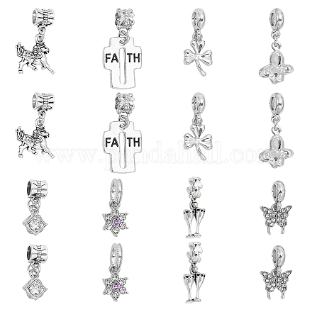 CHGCRAFT 16Pcs 8Styles Alloy Crystal Rhinestone European Dangle Charms Large Hole Dangle Charms Snowflake Round Pendants for European Bracelets Christmas Birthday Gifts FIND-CA0007-73-1