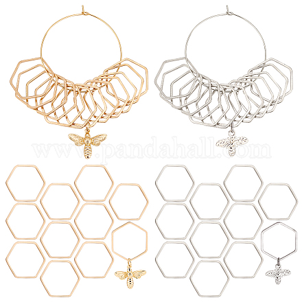 Brass with Alloy Bee & Hexagon Pendant Locking Stitch Markers HJEW-AB00058-1