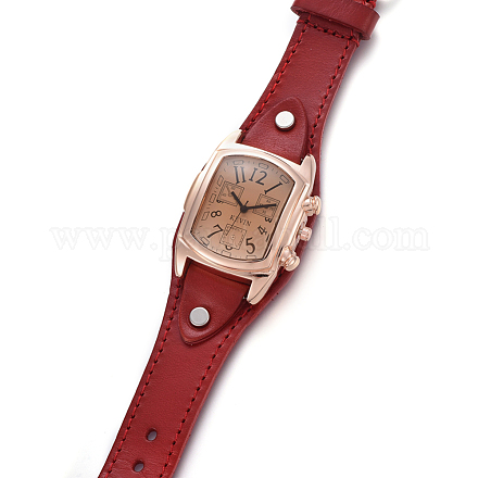 腕時計  クォーツ時計  アロイウォッチヘッドとPUレザーストラップ  暗赤色  9-1/2インチ〜9-7/8インチ（24.1~25.1cm）  19~20x3mm  ウォッチヘッド：38x38x16mm WACH-I017-10E-1