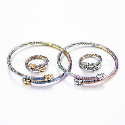Set di braccialetti e anelli di coppia in acciaio inossidabile di tendenza SJEW-H073-12-1