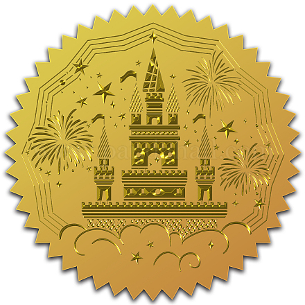 CRASPIRE 100PCS Gold Foil Stickers Embossed Certificate Seals Castle Self Adhesive Stickers Medal Decoration Stickers Certification Graduation Corporate Notary Christmas Seals Envelope DIY-WH0211-126-1