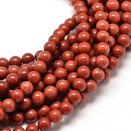 Jaspe rouge naturel brins de perles rondes G-P072-15-4mm-1
