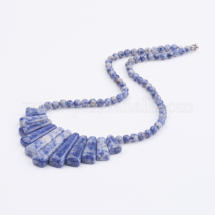 Colliers de présentation de bavoir en perles de jaspe à pois bleu naturel NJEW-K083-02A-1