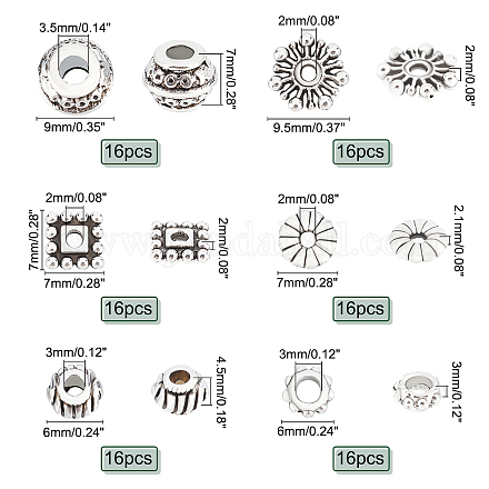 Pandahall elite circa 216 pz 6 perline distanziali in lega di argento antico stile tibetano per la creazione di gioielli TIBEB-PH0004-39AS-1