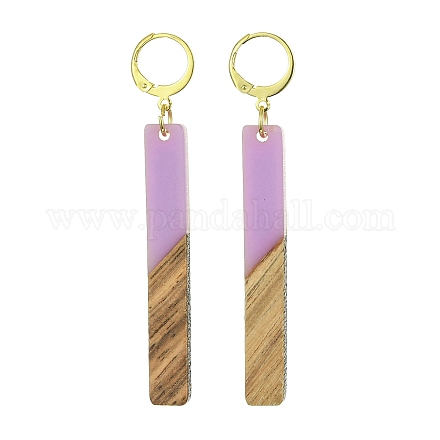 Двухцветные прямоугольные серьги из смолы и орехового дерева с подвесками на затылке EJEW-JE05503-04-1