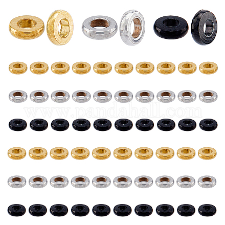 DICOSMETIC 60Pcs 3 Colors Donut Spacer Beads Black and Golden 4mm Rondelle Beads Set Sleek Donut Beads Stainless Steel Loose Beads for DIY Crafts Jewelry Making STAS-UN0046-62-1