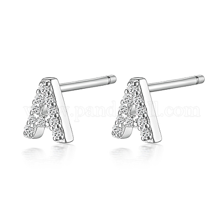 Rhodium Plated 925 Sterling Silver Initial Letter Stud Earrings HI8885-01-1