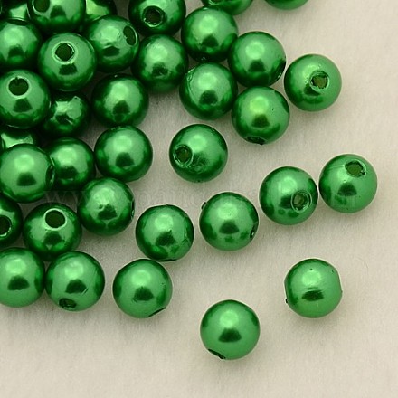 パール調アクリルビーズ  染め  ラウンド  濃い緑  4x3.5mm  穴：1mm  約18100個/ポンド PL607-11-1