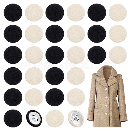 PandaHall 40pcs Fabric Covered Buttons White Black Round Buttons 20mm Crafts Button Cotton Coverd Aluminium Button Cloth Flatback Embellishments for Cotton-padded Clothes Coat Down Jacket DIY-PH0008-67-1