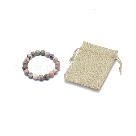 Ensemble de bracelets extensibles à perles rondes en jaspe zébré naturel BJEW-FS0001-05-1