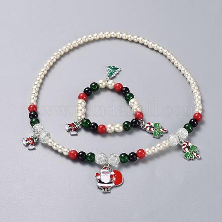 Cuentas de perlas de cristal collares pendientes y pulseras del encanto conjuntos de joyas SJEW-JS00959-1