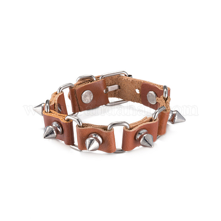 Cuir et de zinc bracelets occasionnels réglables en alliage rivets unisexes BJEW-BB15625-1