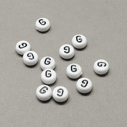 Cuentas de letras de agujero horizontal de acrílico blanco y negro X-SACR-Q101-01G-1