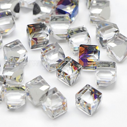 No Hole Faceted Cube Glass Cabochons for Stud Earring Making GGLA-F002-09-1