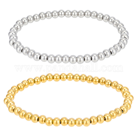 Benecreat 4 pièces 2 couleurs 201 bracelets extensibles en perles rondes en acier inoxydable pour hommes femmes BJEW-BC0001-15A-1