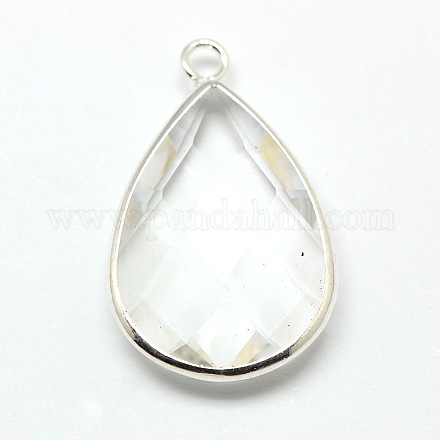 Colgantes de lágrima de cristal de latón plateado color plata GLAA-M006-A-23S-1